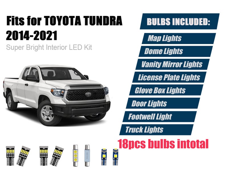 AWALITED 18pcs Tundra Interior LED Lights Kit Ultra Bright Map Dome LED Replacement Bulbs for 2007-2017 2018 2019 2020 2021 Toyota Tundra all Cab Sizes - Image 3